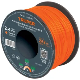 Hilo Redondo para desbrozadora 2.4mm x262M Carrete, HTR3-95 17643 Truper Truper-Hilo Redondo para desbrozadora 2.4mm x262M Carre