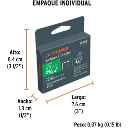 Grapas 3/8" Corona 29/64" Calibre 25 x1000u para Engrapadora ET-19 ET-21 ET-21P, ET-21-3/8 17982 Truper Truper-Grapas 3/8" Coron