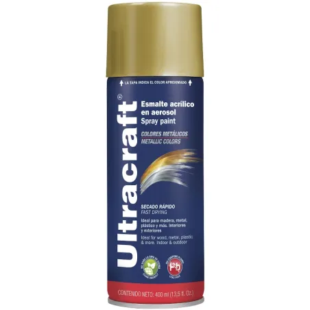 Pintura en Spray Ultracraft Oro Metalico, 400ml, secado rapido libre de Plomo, PA-OR-U 40028 Truper Truper-Pintura en Spray Ultr