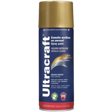 Pintura en Spray Ultracraft Dorado Metalico, 400ml, secado rapido libre de Plomo, PA-DO-U 40039 Truper Truper-Pintura en Spray U