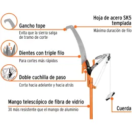 Tijera con mango Telescopico de Fibra de Vidrio 350cm Cuchilla 1-1/4 Cortador Ramas Altas Truper 18410 Truper-Tijera con mango T