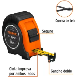 Winchas Flexometro Griper 5M MedicionAmbosLados TPR ABS Truper 15388 Truper-Winchas Flexometro Griper 5M MedicionAmbosLados TPR 