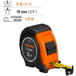 Winchas Flexometro Griper 5M MedicionAmbosLados TPR ABS Truper 15388 Truper-Winchas Flexometro Griper 5M MedicionAmbosLados TPR 