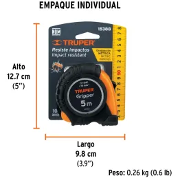 Winchas Flexometro Griper 5M MedicionAmbosLados TPR ABS Truper 15388 Truper-Winchas Flexometro Griper 5M MedicionAmbosLados TPR 