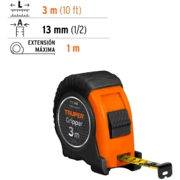 Winchas Flexometro Griper 3M MedicionAmbosLados TPR ABS Truper 15387 Truper-Winchas Flexometro Griper 3M MedicionAmbosLados TPR 