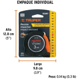 Winchas Flexometro Griper 3M MedicionAmbosLados TPR ABS Truper 15387 Truper-Winchas Flexometro Griper 3M MedicionAmbosLados TPR 