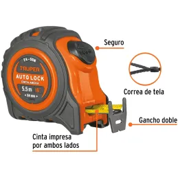 Winchas Flexometro Auto-Lock 5.5M MedicionAmbosLados TPR ABS Truper 10748 Truper-Winchas Flexometro Auto-Lock 5.5M MedicionAmbos