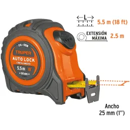 Winchas Flexometro Auto-Lock 5.5M MedicionAmbosLados TPR ABS Truper 10748 Truper-Winchas Flexometro Auto-Lock 5.5M MedicionAmbos