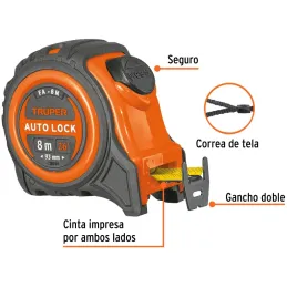 Winchas Flexometro Auto-Lock 8M MedicionAmbosLados TPR ABS Truper 10749 Truper-Winchas Flexometro Auto-Lock 8M MedicionAmbosLado