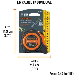 Winchas Flexometro Auto-Lock 8M MedicionAmbosLados TPR ABS Truper 10749 Truper-Winchas Flexometro Auto-Lock 8M MedicionAmbosLado