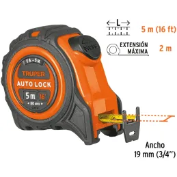 Winchas Flexometro Auto-Lock 5M MedicionAmbosLados TPR ABS Truper 10747 Truper-Winchas Flexometro Auto-Lock 5M MedicionAmbosLado