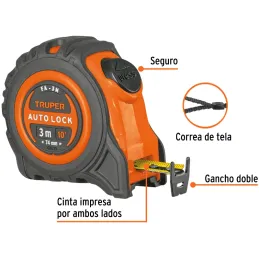 Winchas Flexometro Auto-Lock 3M MedicionAmbosLados TPR ABS Truper 10746 Truper-Winchas Flexometro Auto-Lock 3M MedicionAmbosLado