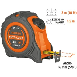 Winchas Flexometro Auto-Lock 3M MedicionAmbosLados TPR ABS Truper 10746 Truper-Winchas Flexometro Auto-Lock 3M MedicionAmbosLado