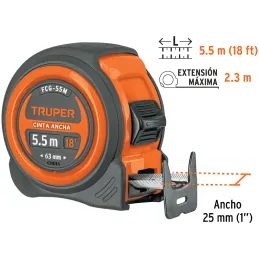 Winchas Flexometro Compactas 5.5M MedicionAmbosLados TPR ABS Truper 12773 Truper-Winchas Flexometro Compactas 5.5M MedicionAmbos