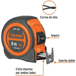 Winchas Flexometro Compactas 8M MedicionAmbosLados TPR ABS Truper 12774 Truper-Winchas Flexometro Compactas 8M MedicionAmbosLado