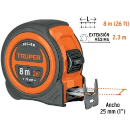 Winchas Flexometro Compactas 8M MedicionAmbosLados TPR ABS Truper 12774 Truper-Winchas Flexometro Compactas 8M MedicionAmbosLado