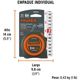 Winchas Flexometro Compactas 8M MedicionAmbosLados TPR ABS Truper 12774 Truper-Winchas Flexometro Compactas 8M MedicionAmbosLado