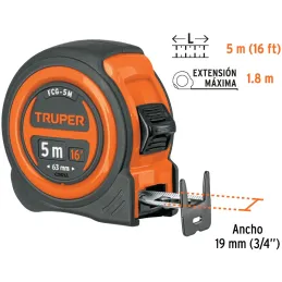 Winchas Flexometro Compactas 5M MedicionAmbosLados TPR ABS Truper 12772 Truper-Winchas Flexometro Compactas 5M MedicionAmbosLado