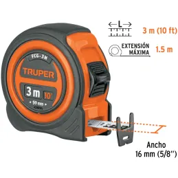 Winchas Flexometro Compactas 3M MedicionAmbosLados TPR ABS Truper 12771 Truper-Winchas Flexometro Compactas 3M MedicionAmbosLado