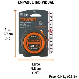 Winchas Flexometro Compactas 3M MedicionAmbosLados TPR ABS Truper 12771 Truper-Winchas Flexometro Compactas 3M MedicionAmbosLado