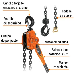 Tecle Industrial 1 Toneladas, Doble Trinquete, Mecanismo de triple engranaje, Peso 12.3kg, POPA-3/4 16843 Truper Truper-Tecle In
