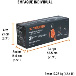 Tecle Industrial 1 Toneladas, Doble Trinquete, Mecanismo de triple engranaje, Peso 12.3kg, POPA-3/4 16843 Truper Truper-Tecle In