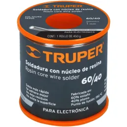 Soldadura con Nucleo de Resina 450g 1mm 60/40 Estaño Plomo, para Electronica, SOL-60/40 14366 Truper Truper-Soldadura con Nucleo