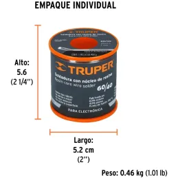 Soldadura con Nucleo de Resina 450g 1mm 60/40 Estaño Plomo, para Electronica, SOL-60/40 14366 Truper Truper-Soldadura con Nucleo