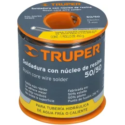 Soldadura con Nucleo de Resina 450g 3mm 50/50 Estaño Plomo, para tuberia Hidraulica, SOL-50/50 14365 Truper Truper-Soldadura con