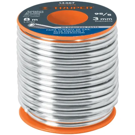 Soldadura con Nucleo de Resina 450g 3mm 95/5 Estaño Antimonio, para tuberia de Gas, SOL-95/5 14367 Truper Truper-Soldadura con N