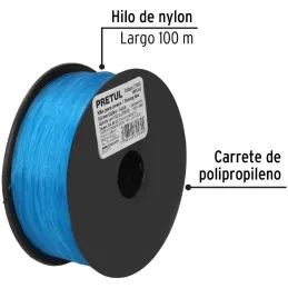 Hilo para Pesca 100m Calibre 0.6mm Tension 15.4kg, para Albañileria Pesca Plomeria, HIPE-60 27063 Truper Pretul-Hilo para Pesca 