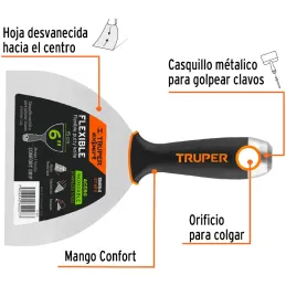 Espatula Flexible 6" Mango Ergonomico, en acero inoxidable, para usarse en alimentos, ET-6FX 15854 Truper Truper-Espatula Flexib