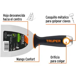 Espatula Flexible 4" Mango Ergonomico, en acero inoxidable, para usarse en alimentos, ET-4FX 15852 Truper Truper-Espatula Flexib
