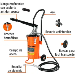 Bomba Inyectora de grasa 5800 PSI 5kg. Alta Presion, Flujo 3.1g Manguera 1/4" Cubeta 16x30cm, BOMIN-5 16866 Truper Truper-Bomba 