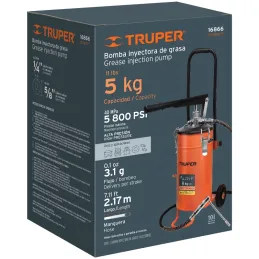 Bomba Inyectora de grasa 5800 PSI 5kg. Alta Presion, Flujo 3.1g Manguera 1/4" Cubeta 16x30cm, BOMIN-5 16866 Truper Truper-Bomba 