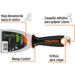 Espatula Flexible 3" Mango Ergonomico, en acero inoxidable, para usarse en alimentos, ET-3FX 15851 Truper Truper-Espatula Flexib