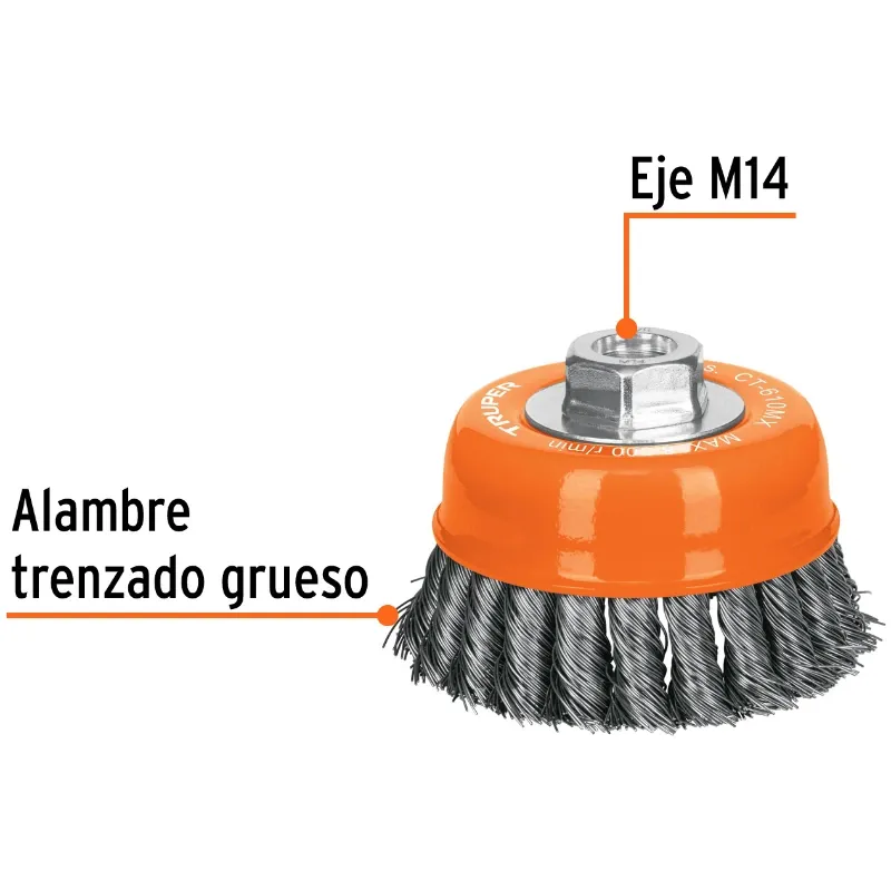 Cardas Copa 4" Trenzado Grueso M14 Truper 17532 Truper-Cardas Copa 4" Trenzado Grueso M14 Truper 17532 Fabricada en acero al car