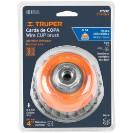 Cardas Copa 4" Trenzado Grueso M14 Truper 17532 Truper-Cardas Copa 4" Trenzado Grueso M14 Truper 17532 Fabricada en acero al car