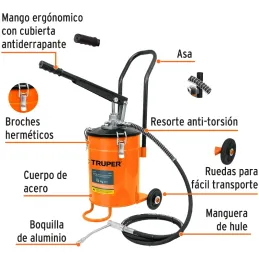 Bomba Inyectora de grasa 5800 PSI 10kg. Alta Presion, Flujo 3.1g Manguera 1/4" Cubeta 22x30cm, BOMIN-10 16867 Truper Truper-Bomb