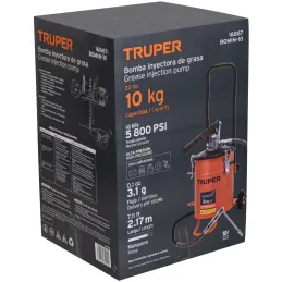 Bomba Inyectora de grasa 5800 PSI 10kg. Alta Presion, Flujo 3.1g Manguera 1/4" Cubeta 22x30cm, BOMIN-10 16867 Truper Truper-Bomb