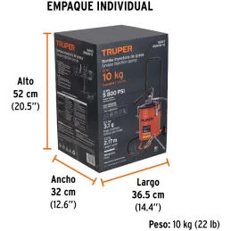 Bomba Inyectora de grasa 5800 PSI 10kg. Alta Presion, Flujo 3.1g Manguera 1/4" Cubeta 22x30cm, BOMIN-10 16867 Truper Truper-Bomb