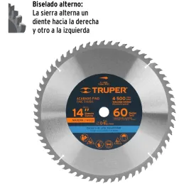 Discos Sierra para Madera 14" Centro 1", 60 Dientes de carburo de tungsteno, ST-1460E 18323 Truper Truper-Discos Sierra para Mad
