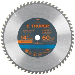 Discos Sierra para Madera 14" Centro 1", 60 Dientes de carburo de tungsteno, ST-1460E 18323 Truper Truper-Discos Sierra para Mad