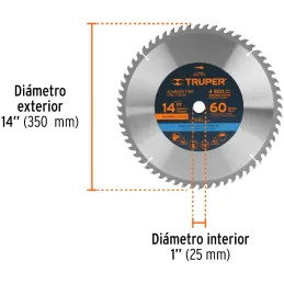 Discos Sierra para Madera 14" Centro 1", 60 Dientes de carburo de tungsteno, ST-1460E 18323 Truper Truper-Discos Sierra para Mad