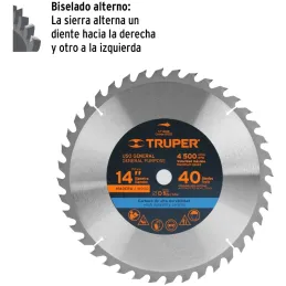 Discos Sierra para Madera 14" Centro 1", 40 Dientes de carburo de tungsteno, ST-1440E 18322 Truper Truper-Discos Sierra para Mad