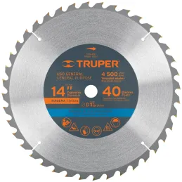 Discos Sierra para Madera 14" Centro 1", 40 Dientes de carburo de tungsteno, ST-1440E 18322 Truper Truper-Discos Sierra para Mad