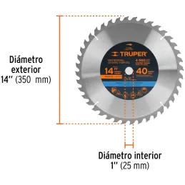Discos Sierra para Madera 14" Centro 1", 40 Dientes de carburo de tungsteno, ST-1440E 18322 Truper Truper-Discos Sierra para Mad