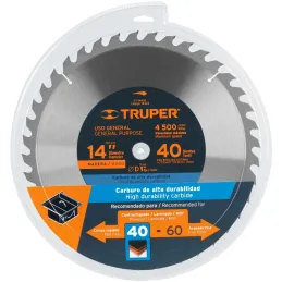 Discos Sierra para Madera 14" Centro 1", 40 Dientes de carburo de tungsteno, ST-1440E 18322 Truper Truper-Discos Sierra para Mad