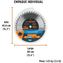 Discos Sierra para Madera 14" Centro 1", 40 Dientes de carburo de tungsteno, ST-1440E 18322 Truper Truper-Discos Sierra para Mad