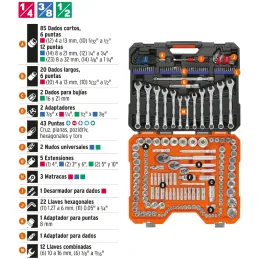 Juegos de Herramientas 199 Piezas Mixto STD MM E1/4-3/8-1/2 MP Truper 12894 Truper-Juegos de Herramientas 199 Piezas Mixto STD M